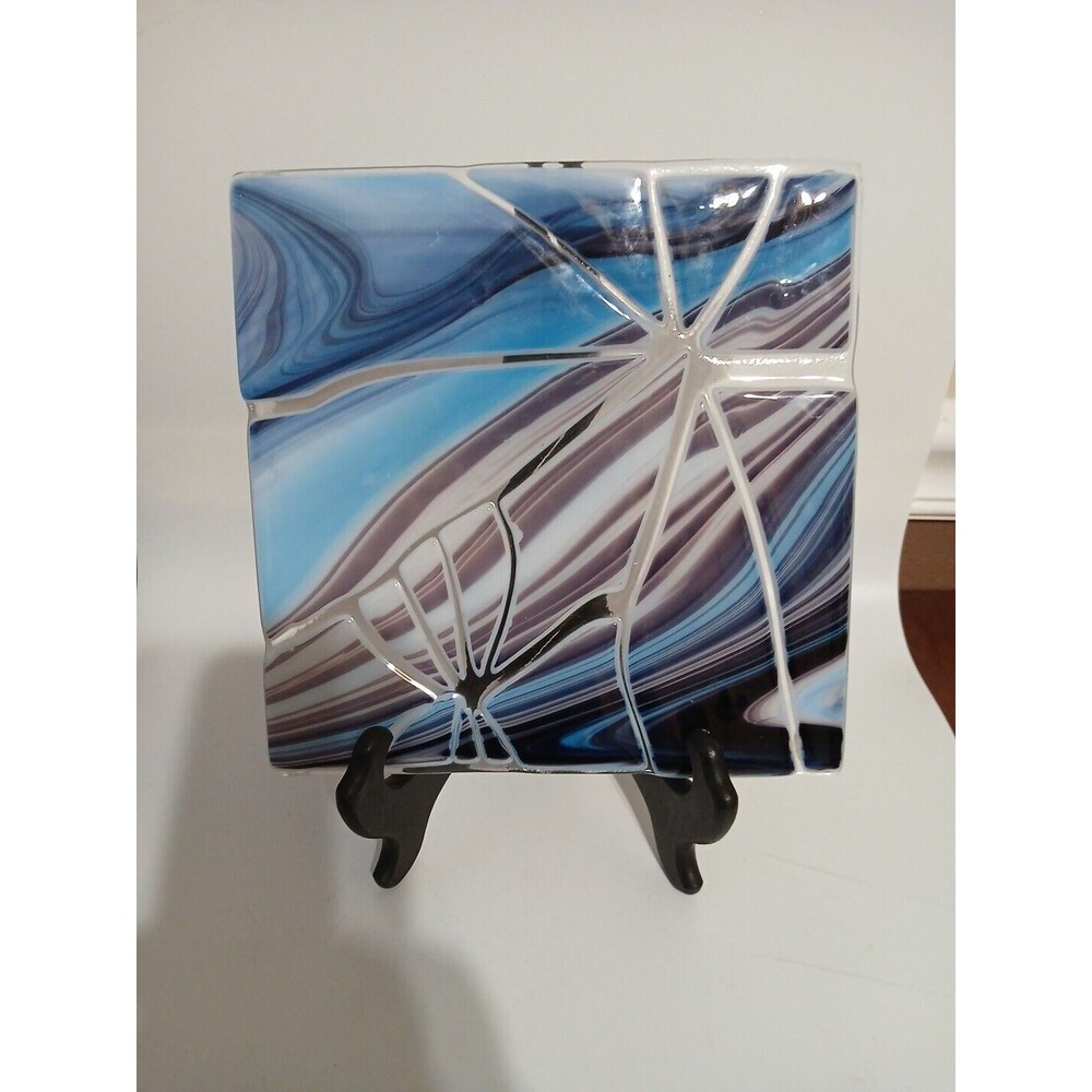 Studio Art Glass Stretch/ Fused Glass Trivet Iridescent Modern Ocean Wave